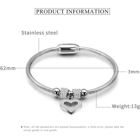 Heart Charm Birthday Bracelet Stainless Steel Love Bangle Cuff Jewelry - Picture 3 of 5